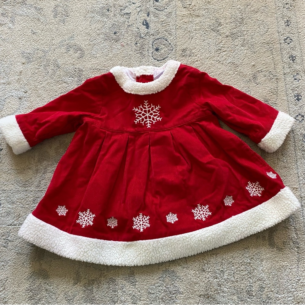 Hanna Andersson Corduroy Christmas Dress 3-6m Snowflake Fleece Trim